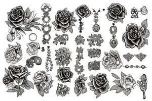 Full jewelry with florals tattoo idea