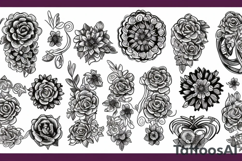 Full jewelry with florals tattoo idea