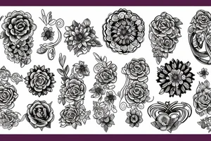 Full jewelry with florals tattoo idea