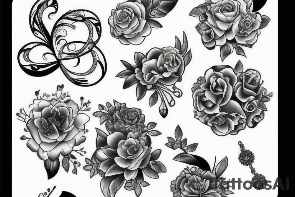 Full jewelry with florals tattoo idea