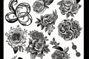 Full jewelry with florals tattoo idea