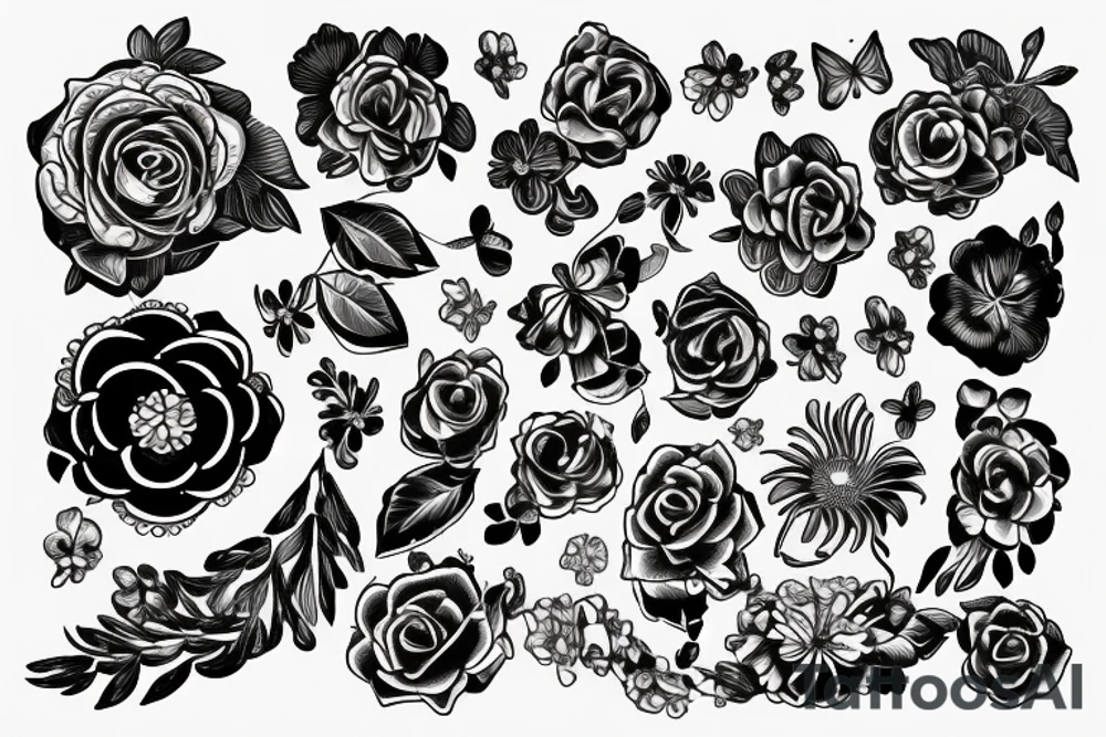 Full jewelry with florals tattoo idea