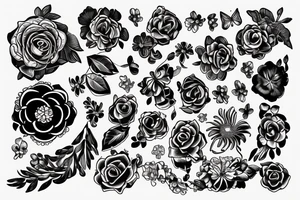 Full jewelry with florals tattoo idea