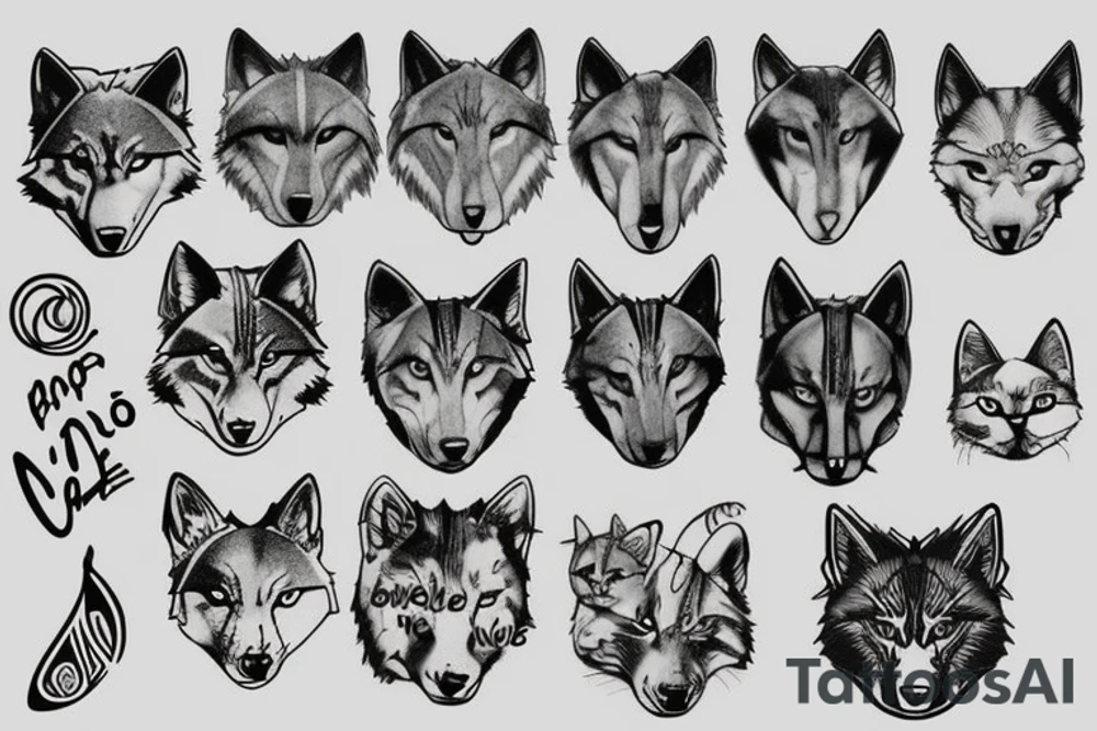 Wolf and cat tattoo idea