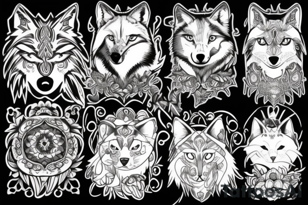 Wolf and cat tattoo idea