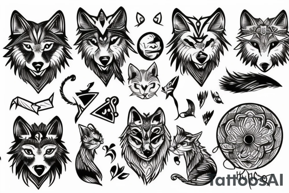 Wolf and cat tattoo idea