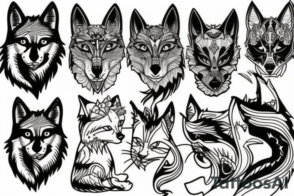 Wolf and cat tattoo idea
