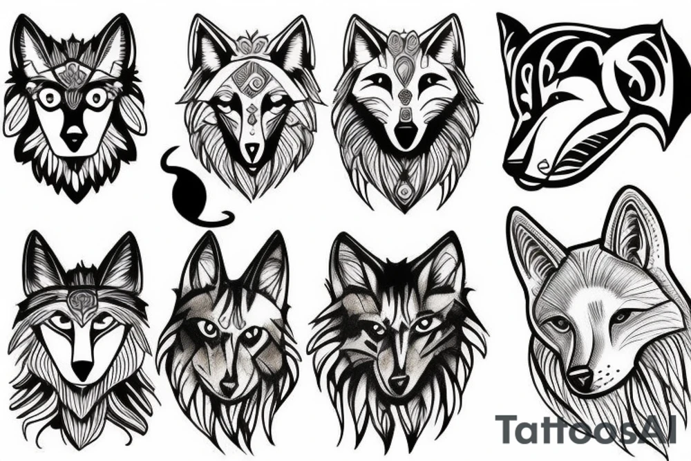 Wolf and cat tattoo idea