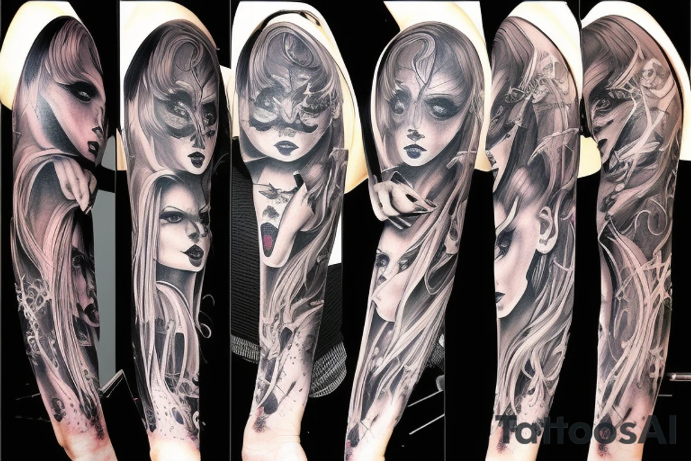 Demonic women arm sleeve tattoo idea