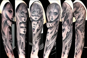 Demonic women arm sleeve tattoo idea