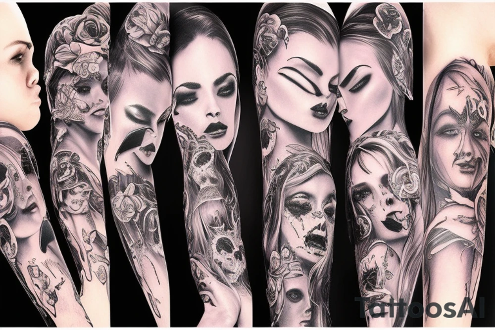 Demonic women arm sleeve tattoo idea