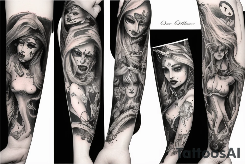 Demonic women arm sleeve  eerie tattoo idea