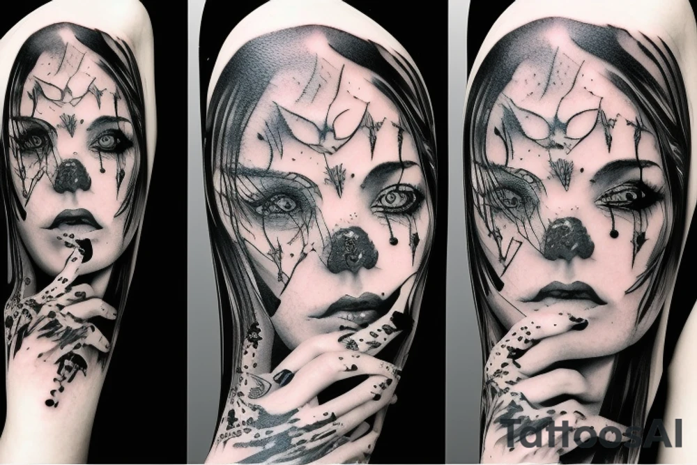 Demonic women arm sleeve  eerie tattoo idea