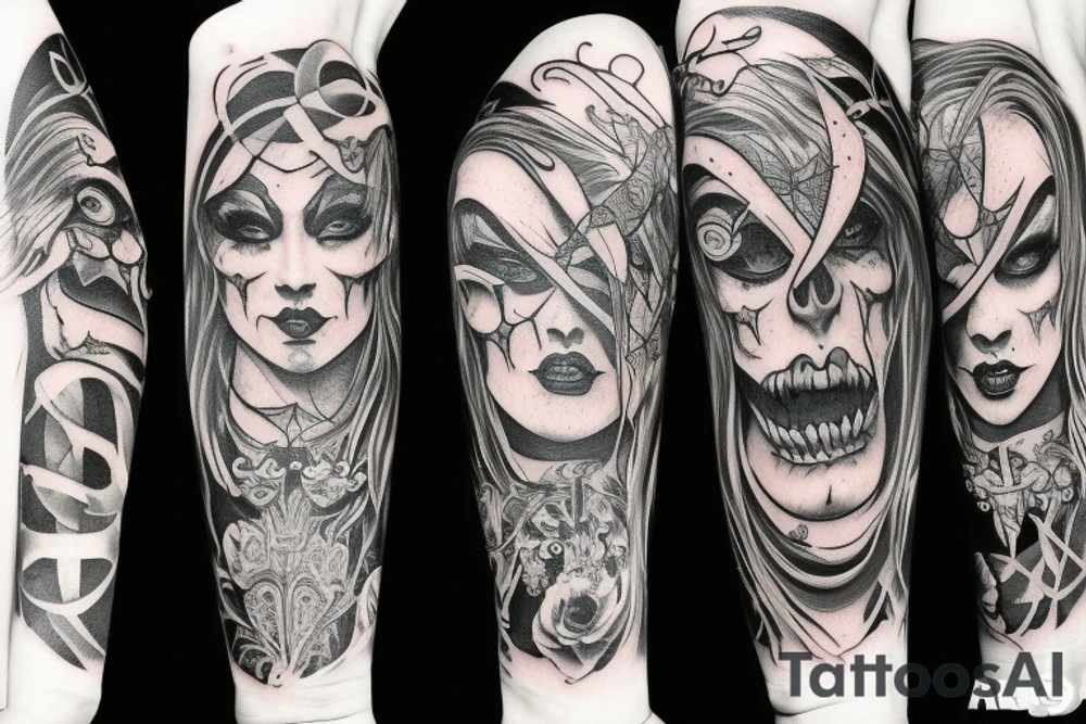 Satanic Demonic women arm sleeve  eerie tattoo idea