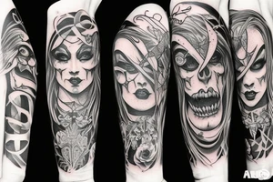 Satanic Demonic women arm sleeve  eerie tattoo idea