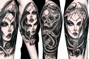 Satanic Demonic women arm sleeve  eerie tattoo idea