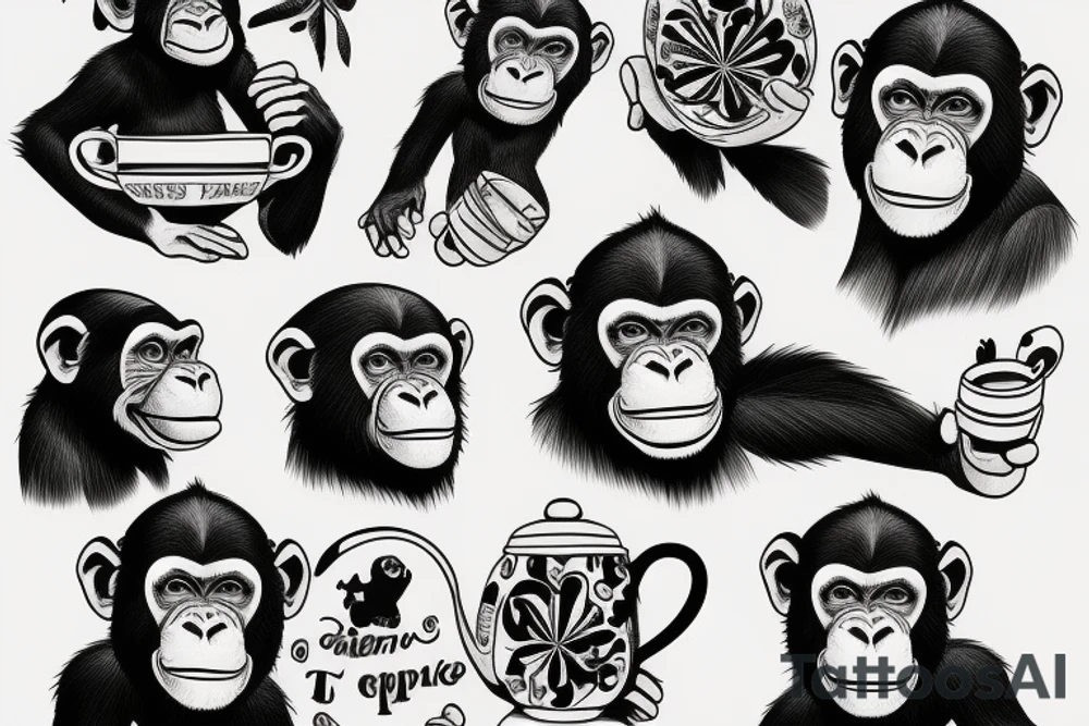 A chimpanzee tea party tattoo idea