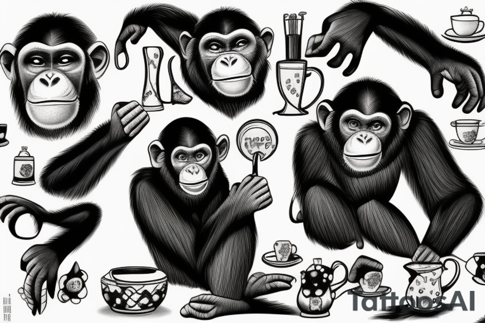 A chimpanzee tea party tattoo idea
