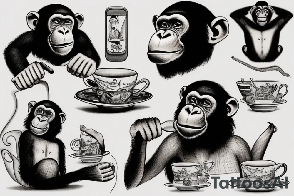 A chimpanzee tea party tattoo idea