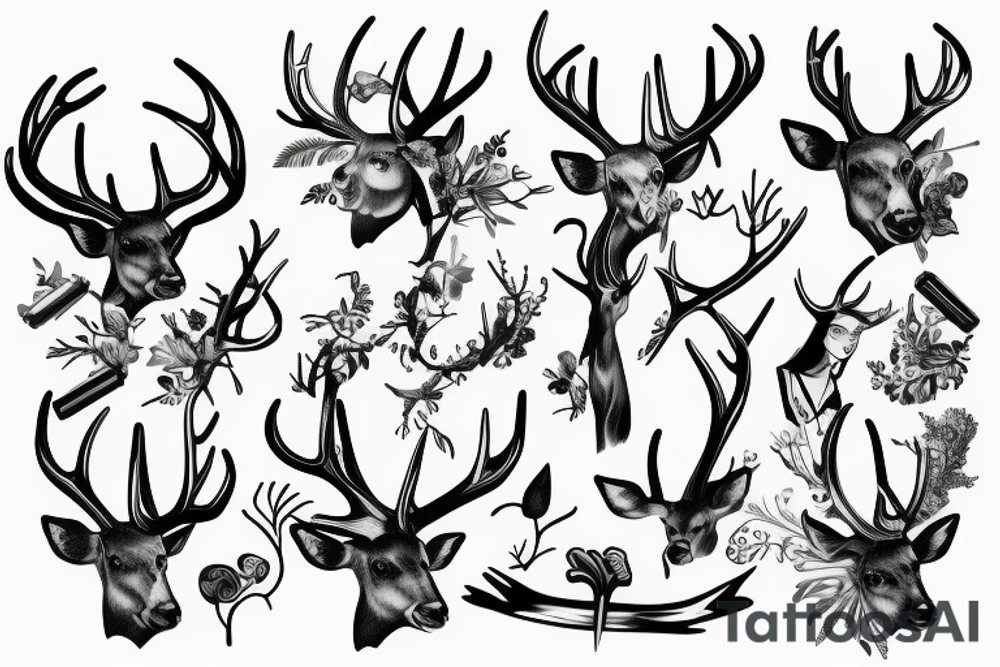 woman with blindfold, deer antlers below tattoo idea
