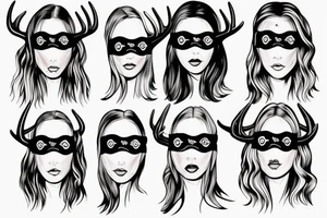 woman with blindfold, deer antlers below her face tattoo idea