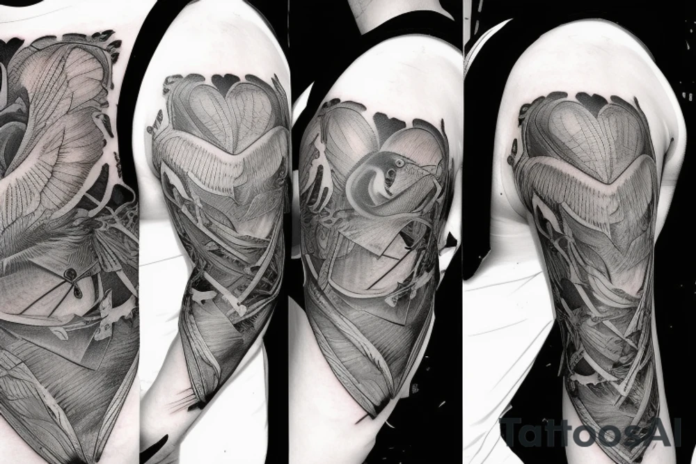 anatomical heart in a bird cage tattoo idea