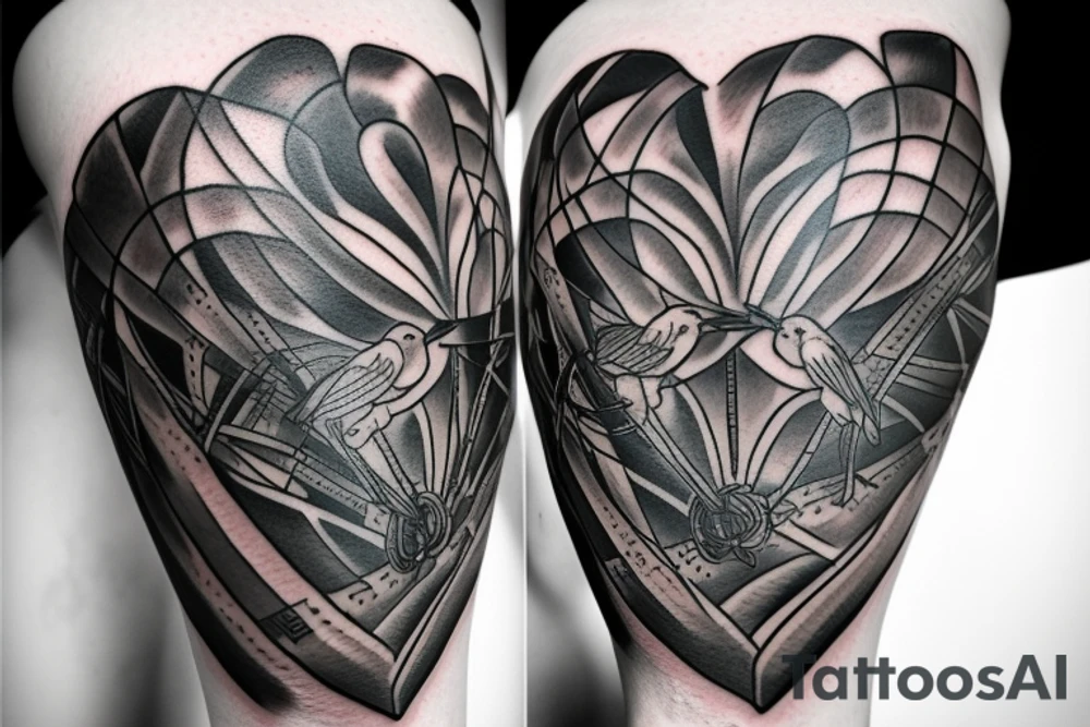 anatomical heart in a bird cage tattoo idea