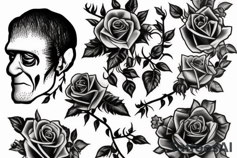 Frankenstein with roses and vines tattoo idea Frankenstein with roses and vines tattoo idea