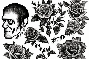 Frankenstein with roses and vines tattoo idea