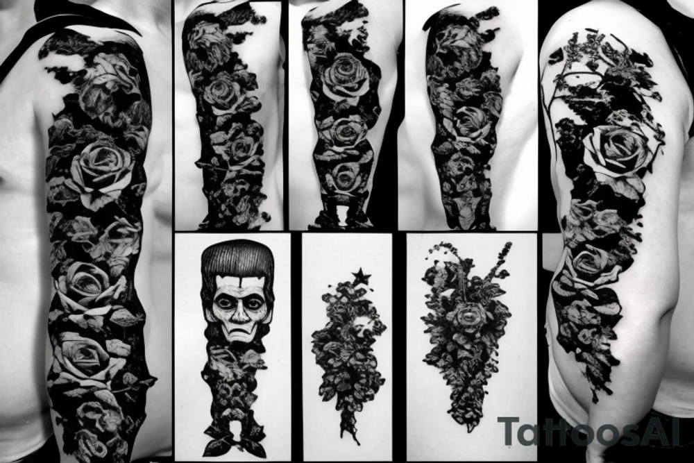 Frankenstein with roses and vines tattoo idea Frankenstein with roses and vines tattoo idea