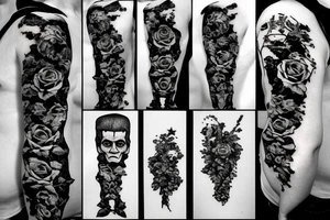 Frankenstein with roses and vines tattoo idea