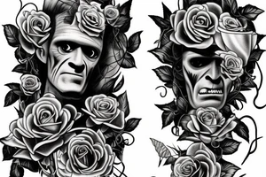 Frankenstein with roses and vines tattoo idea
