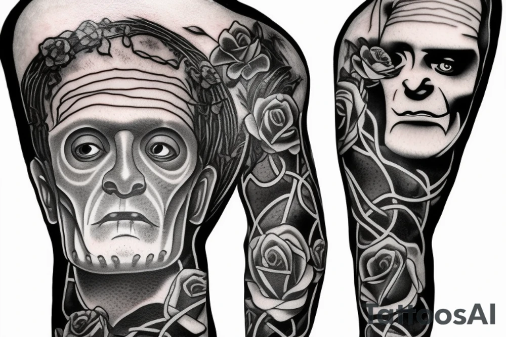 Frankenstein with roses and vines tattoo idea