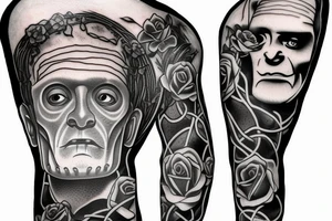 Frankenstein with roses and vines tattoo idea