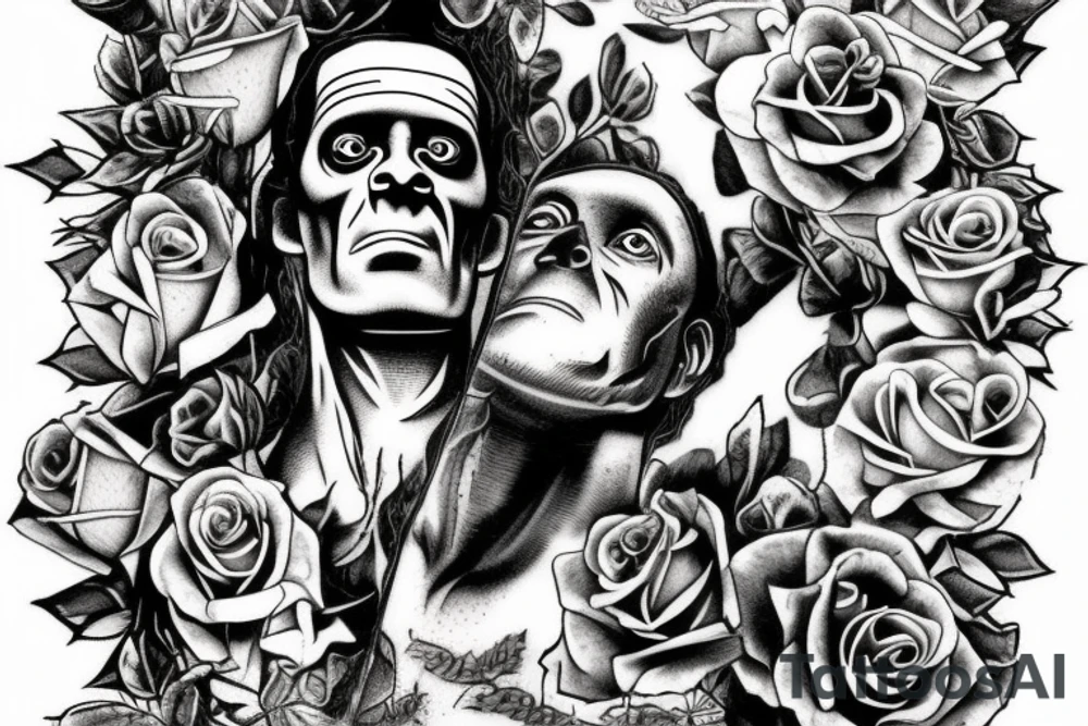 Frankenstein with roses and vines tattoo idea Frankenstein with roses and vines tattoo idea