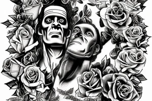 Frankenstein with roses and vines tattoo idea