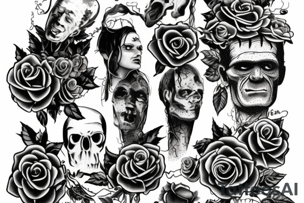 Frankenstein with roses and vines tattoo idea Frankenstein with roses and vines tattoo idea