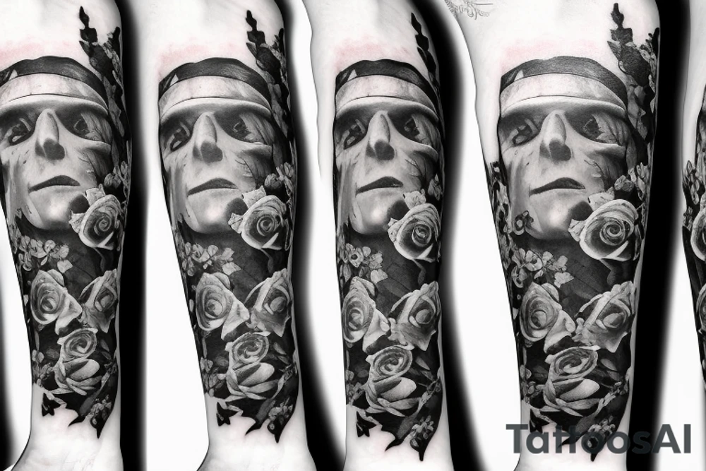Frankenstein with roses and vines tattoo idea Frankenstein with roses and vines tattoo idea