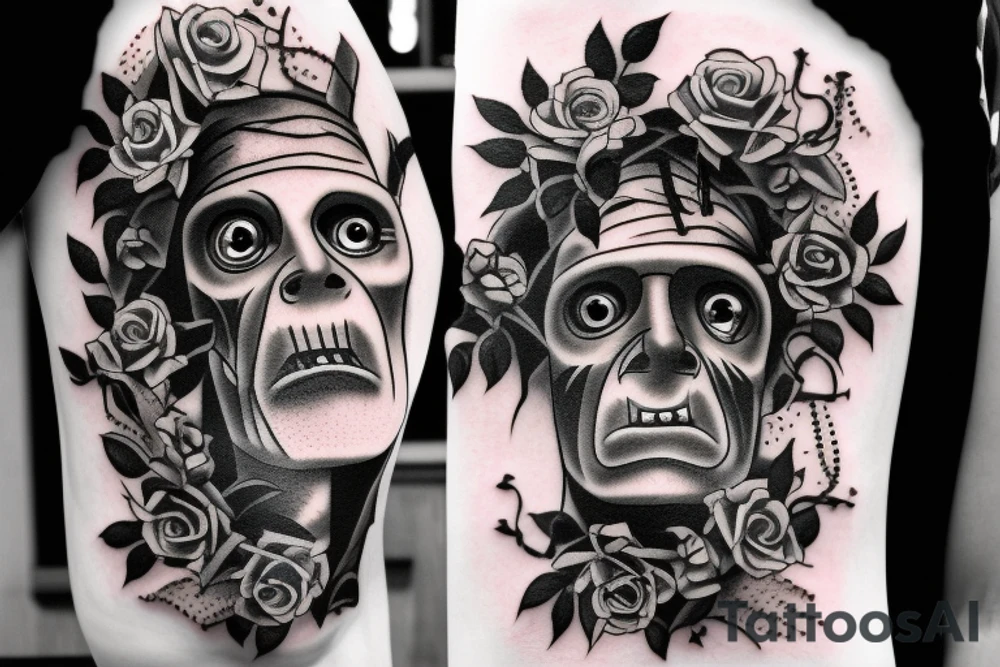 Frankenstein with roses and vines tattoo idea Frankenstein with roses and vines tattoo idea