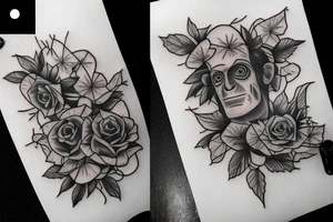 Frankenstein and roses and vines and a sunflower tattoo idea