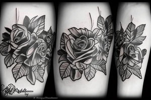 Frankenstein and roses and vines and a sunflower tattoo idea