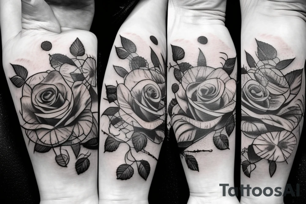 Frankenstein and roses and vines and a sunflower tattoo idea