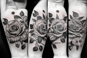 Frankenstein and roses and vines and a sunflower tattoo idea