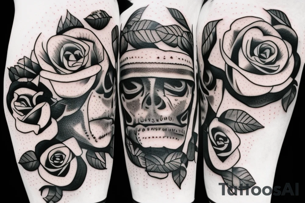 Frankenstein and roses and vines and a sunflower tattoo idea