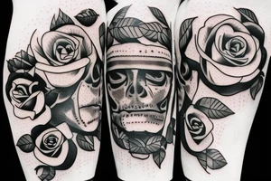 Frankenstein and roses and vines and a sunflower tattoo idea