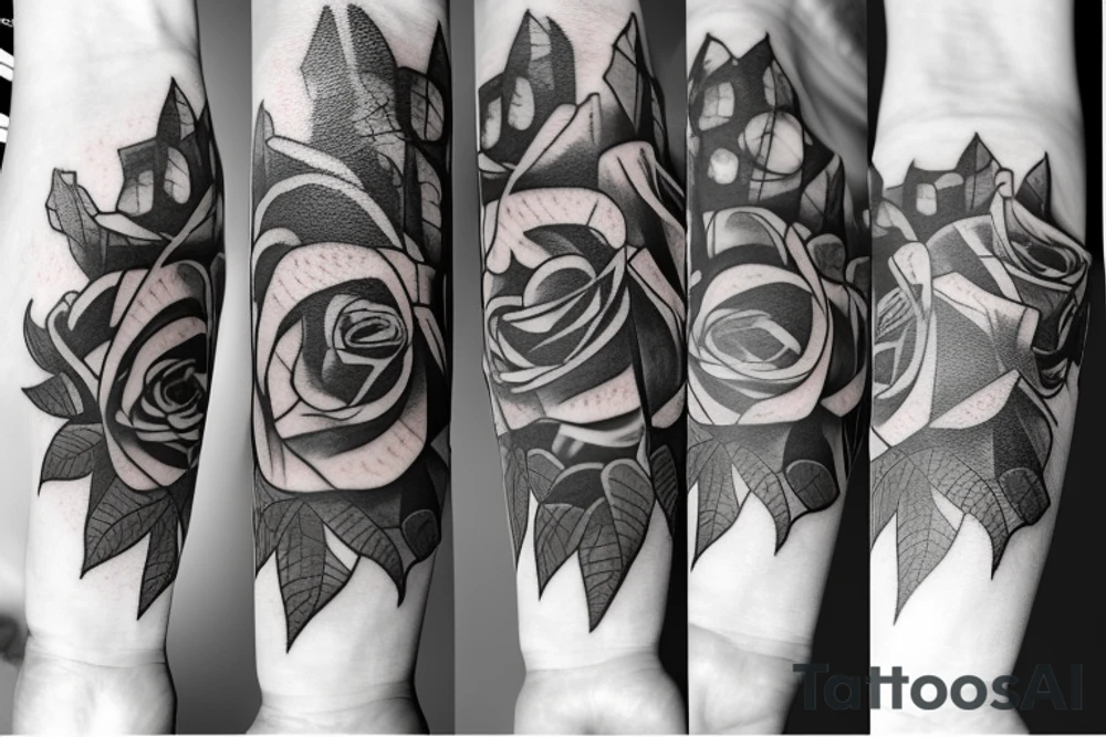 Frankenstein and roses and vines and a sunflower tattoo idea