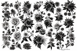 Frankenstein and roses and vines and a sunflower tattoo idea