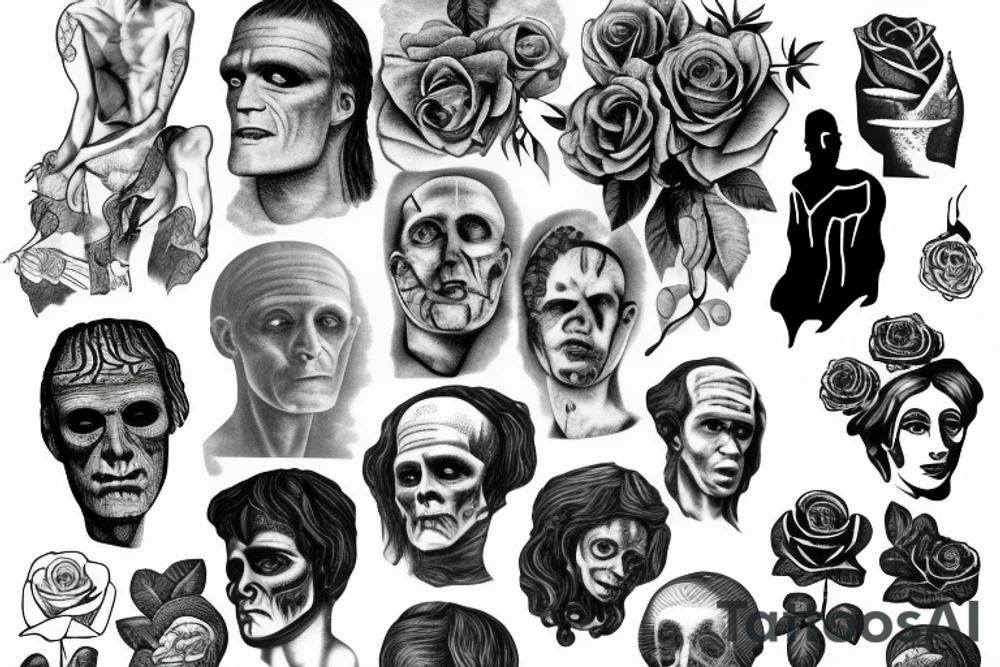 Frankenstein as a humanitarian with roses tattoo idea