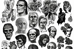 Frankenstein as a humanitarian with roses tattoo idea