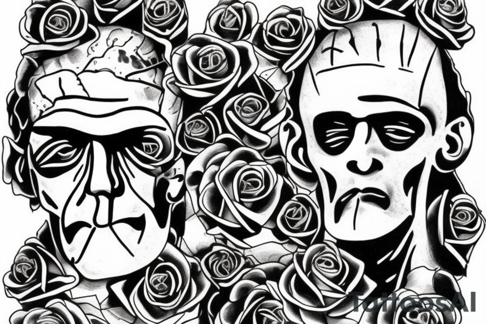 Frankenstein as a humanitarian with roses tattoo idea